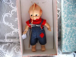 11'' VINTAGE VINYL KOTTONTAIL KEWPIE DOLL,FISHING POLE, BOX 2144